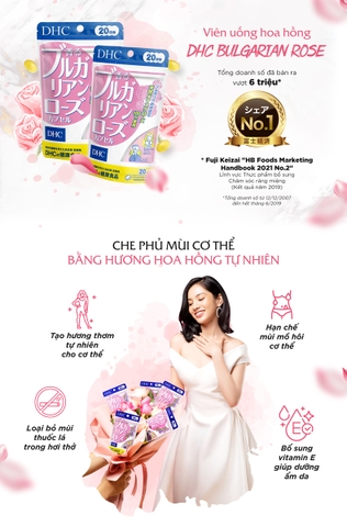 Viên uống bổ sung tinh dầu hoa hồng DHC Bulgarian Rose 30 ngày giúp thơm cơ thể 60 viên