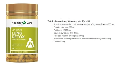 Thải độc phổi lung detox healthy care giúp bảo vệ phổi khỏe mạnh hộp 180 viên