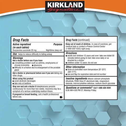 Ngủ ngon kirkland signature sleep aid 2 hộp x 96 viên