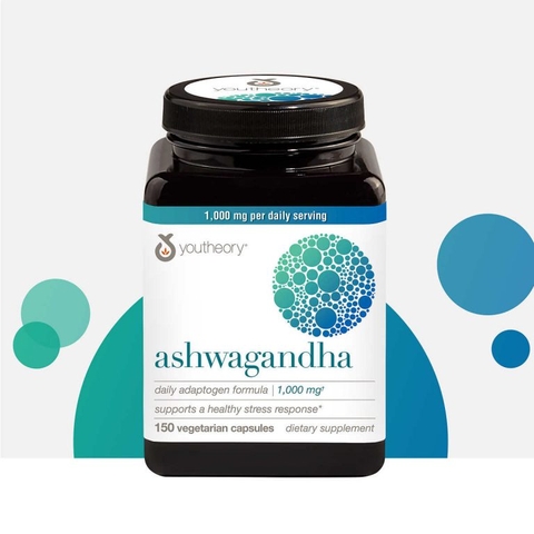 Nhân sâm ấn độ youtheory 1000mg ashwagandha 150 viên giảm căng thẳng mệt mỏi, bổ thận tráng dương, tăng cường sức khỏe