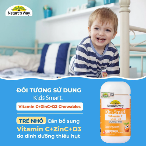 Viên nhai Nature’s Way kids smart vitamin C + Zinc + D3 75 viên- Bổ sung vitamin giúp tăng cường sức khỏe và sức đề kháng cho trẻ