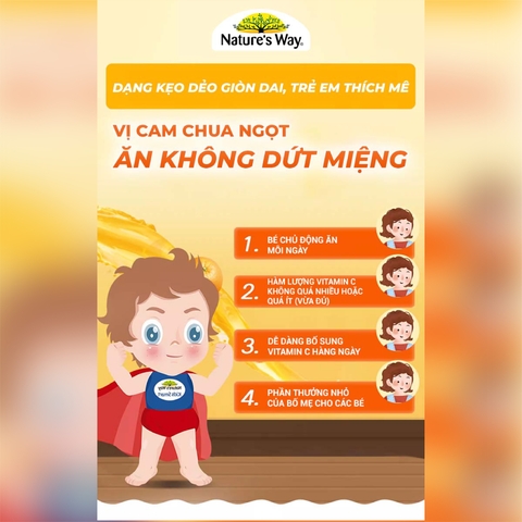 Kẹo Dẻo Nature's Way Kids Smart Vita Gummies Vitamin C+ZinC – Bổ sung kẽm và vitamin C tăng sức đề kháng cho trẻ