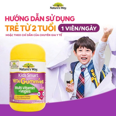 Kẹo dẻo bổ sung vitamin từ rau Nature's Way Vita Gummies Multivitamin+Vegies cho bé 60 viên bổ sung chất xơ cho bé phát triển toàn diện