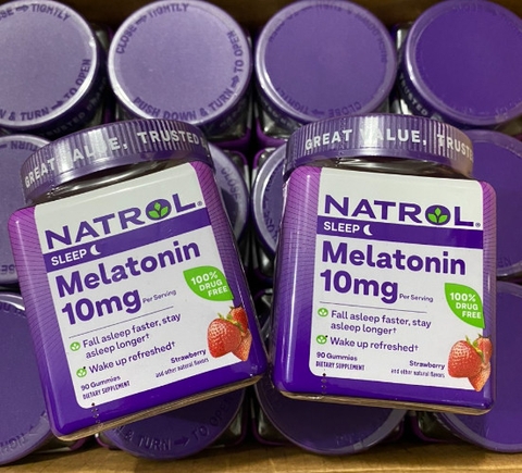 Hỗ trợ giấc ngủ ngon natrol melatonin sleep gummies 10mg hương dâu hộp 90 viên (kẹo dẻo)