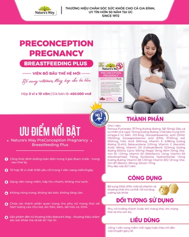 Nature's Way PreConception Pregnancy Breastfeeding Plus - Bổ sung vitamin tổng hợp cho bà bầu