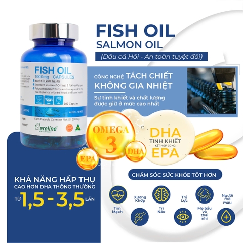 Dầu cá hồi đại dương Úc Careline Fish oil hộp 100 viên