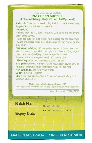 Khớp vẹm xanh - Careline Nz Green Mussel Glucosamine - Hỗ trợ sức khỏe xương khớp 60 viên