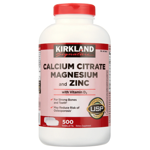 Viên uống chắc xương Kirkland Signature Calcium Citrate Magnesium And Zinc 500mg hộp 500 viên