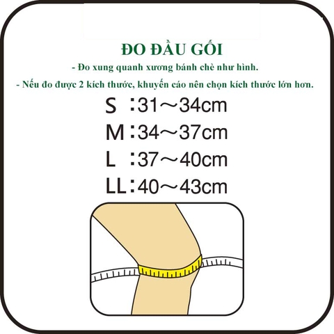 Bảng size Băng Bảo Vệ Khớp Gối Bó Gối Vantelin Support Knee
