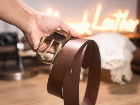 Thắt lưng nam da bò nguyên miếng, khoá đồng nguyên chất SolidBrass mã BN1