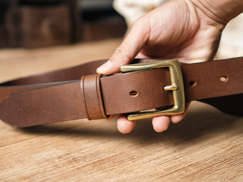 Thắt lưng nam V5S 3.8cm bản lớn | Khoá đồng thau nguyên chất Solid Brass | Da bò nguyên miếng tặng đinh đục
