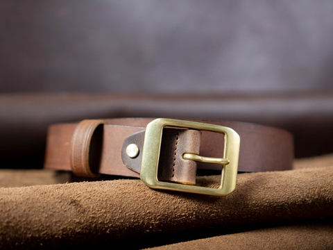 Thắt lưng nam BM10 3.4cm bản công sở | Khoá đồng thau nguyên chất Solid Brass | Da bò nguyên miếng tặng đinh đục