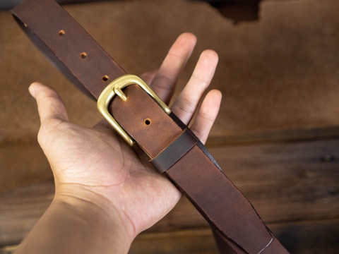Thắt lưng BF3S 2.8cm bản nhỏ| Khoá đồng thau nguyên chất Solid Brass | Da bò nguyên miếng tặng đinh đục