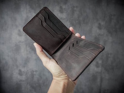 Ví wing nâu đen da bò sáp, ví nam vintage wing wallet manuk leather