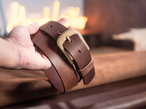 Thắt lưng nam N5S 3.8cm bản lớn | Khoá đồng thau nguyên chất Solid Brass | Da bò nguyên miếng tặng đinh đục