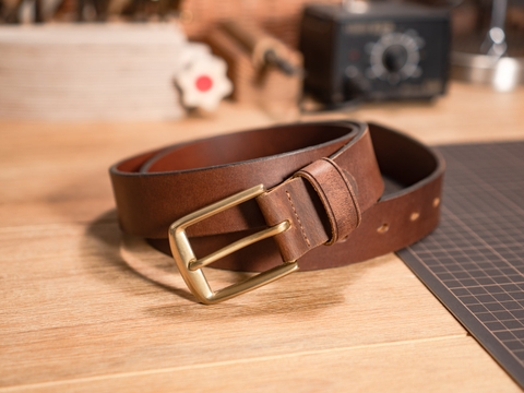 Thắt lưng nam N4S 3.8cm bản lớn | Khoá đồng thau nguyên chất Solid Brass | Da bò nguyên miếng tặng đinh đục