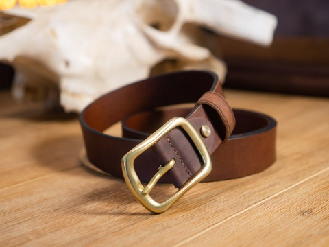 Thắt lưng nam C5S 3.8cm bản lớn | Khoá đồng thau nguyên chất Solid Brass | Da bò nguyên miếng tặng đinh đục