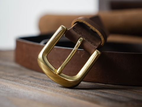 Thắt lưng nam BM2S 3.4cm bản công sở  | Khoá đồng thau nguyên chất Solid Brass | Da bò nguyên miếng tặng đinh đục