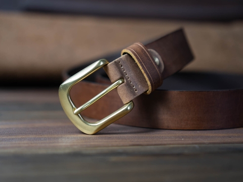 Thắt lưng nam BM3S 3.4cm bản công sở  | Khoá đồng thau nguyên chất Solid Brass | Da bò nguyên miếng tặng đinh đục