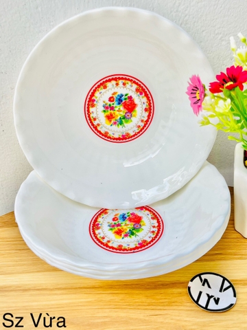 TÔ NHỰA TRẮNG HOA SIZE VỪA (NO102, SỐ 8)