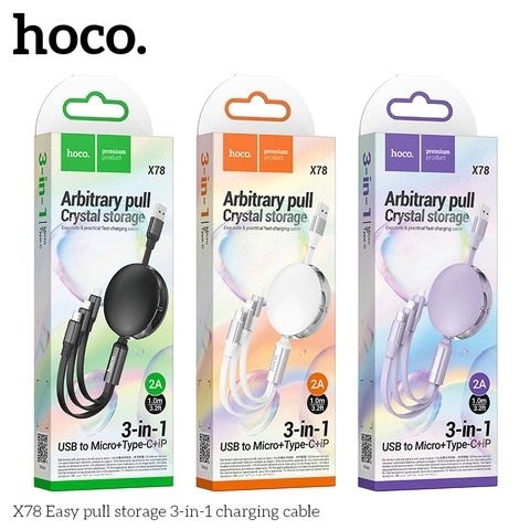 Cáp Sạc Nhanh 3 Đầu 2A X78 Chính Hãng Hoco Kiểu Dây Rút (10)