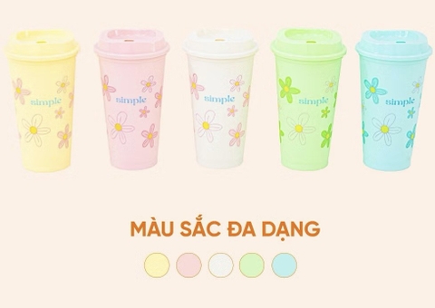 LY NHỰA 473ml UỐNG NƯỚC CÓ NẮP HOA NHIỀU MÀU
