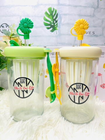 Ly Thuỷ Tinh Kèm Ống Hút 650ml Quà Tặng '