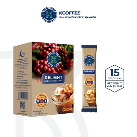 Hộp Cà Phê Sữa Hoà Tan 3in1 K DELIGHT 255g x 15 gói