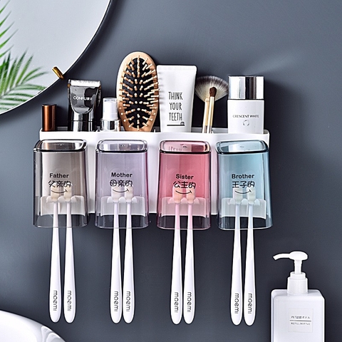 Kệ Dán Tường Đựng Kem Đánh Răng Kèm 4 Cốc (6)
