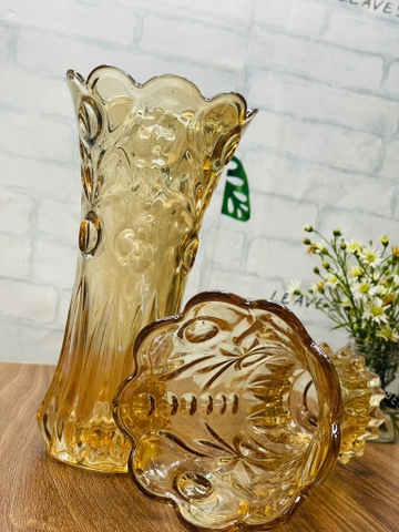 BÌNH CẮM HOA THUỶ TINH BÔNG VÀNG 20cm LOẠI DẦY (3)