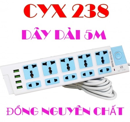 Ổ Cắm Điện Chính Hãng CYX 238 Dây Đồng Nguyên Chất 4 Cổng Sạc Usb 10 Lỗ Cắm