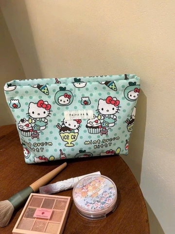 TÚI ĐỰNG MỸ PHẨM, MAKEUP KITTY XANH (3)