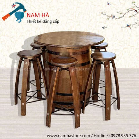 Bàn ghế Thùng gỗ sồi trang trí