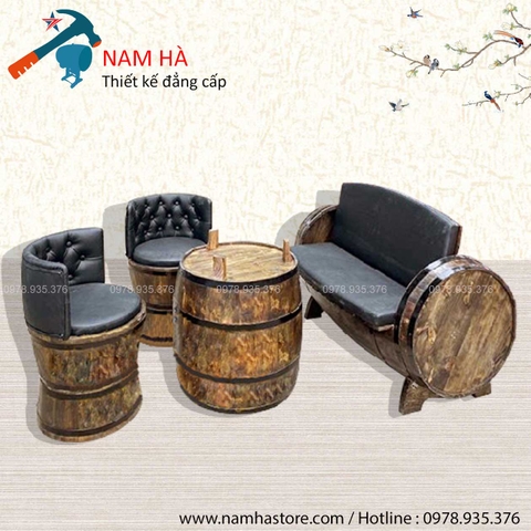 Bàn ghế gỗ trang trí bọc da