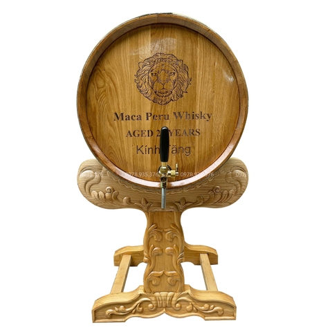 Thùng rượu gỗ sồi 100Lit có chân giá trạm khắc cao cấp