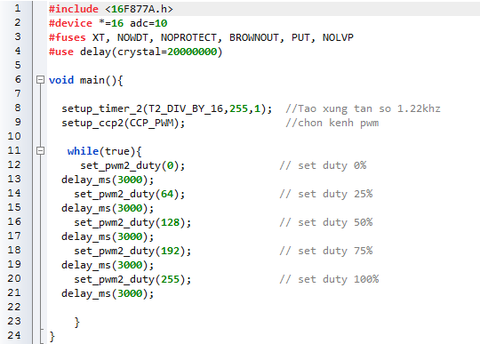 [ Lập Trình Pic] Bài 8: Điều chế độ rộng xung điều khiển động cơ