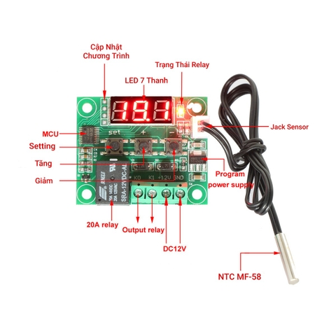 HƯỚNG DẪN SỬ DỤNG MẠCH CẢM BIẾN KIỂM SOÁT NHIỆT ĐỘ ẤP TRỨNG W1209 RELAY 12VDC XH-W1209