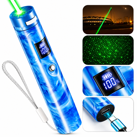 Đèn Laser Xanh Công Suất Cao Có Màn Hình Báo Pin – Laser Pointer USB Sạc Lại, Kèm Dây Đeo