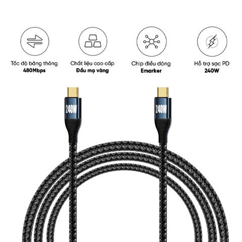 Cáp Sạc Điện Thoại EMA Sạc Nhanh 240W Truyền Dữ Liệu 480Mb