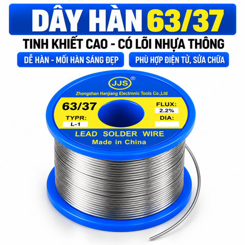 Dây Thiếc Hàn 63/37 Có Lõi Nhựa Thông JJS – 0.8mm 500g, Dây Hàn Tinh Khiết Cao, Dễ Hàn, Mối Hàn Sáng Đẹp