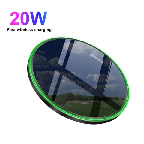 Đế Sạc Nhanh Không Dây TML Led Viền Tráng Gương Sạc Nhanh QI 20W Đường Kính 10CM