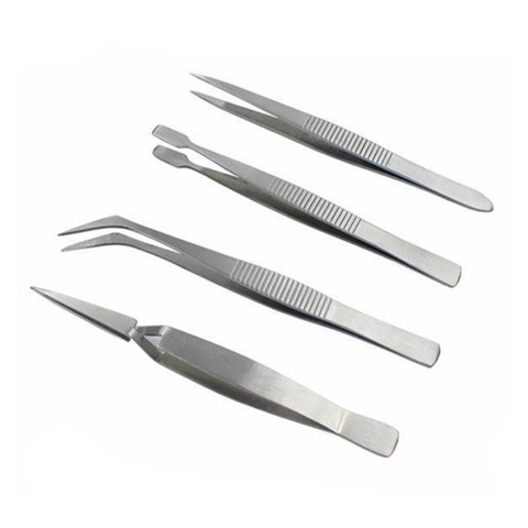 Bộ 4 Nhíp TKB Kẹp Gắp Linh Kiện Hợp Kim Thép Dày Không Rỉ Màu Bạc 35G