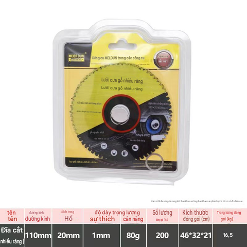 Đĩa Cắt Gỗ Nhiều Răng 110mm Meier Dun – Lưỡi Cưa Gỗ Hợp Kim, Lỗ 20mm, Dày 1mm, Cắt Gỗ Nhựa PVC (có bao bì)