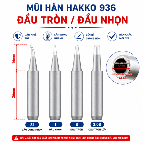 Mũi Hàn Hakko 936 Nhám Tăng Nhiệt Nhanh - Đầu Mũi Hàn Thay Thế Chịu Nhiệt