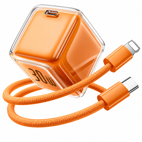 Cáp Sạc Nhanh USB-C + Lightning Cho iPhone 8-14 – Dây Sạc Bọc Dù Cao Cấp, Chống Nóng, Sạc Nhanh, Màu Cam