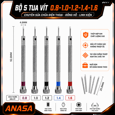 Bộ 5 Tua Vít 0.8-1.0-1.2-1.4-1.6MM Sửa Đồng Hồ