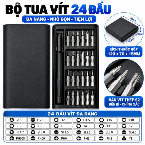 Bộ Tua Vít N24 Màu Đen Hộp Đựng Ngăn Kéo Bằng Nhựa Kích Thước 1.5x7x12Cm Nặng 110G