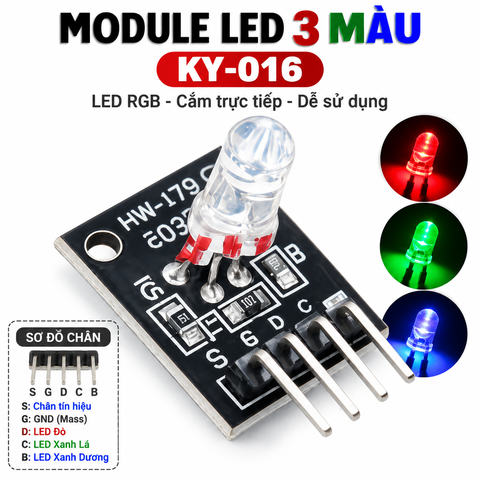Module LED RGB 3 Màu KY-016 - LED Đỏ Xanh Lá Xanh Dương - Dùng Cho Arduino