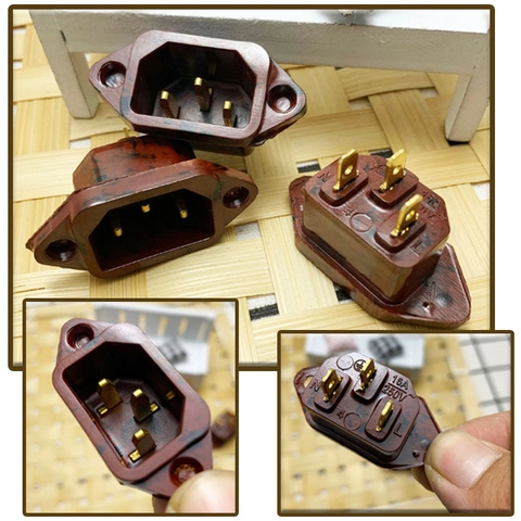 Bộ 2 Cái-BK Hàn-Nâu-Đồng - Jack Nguồn AC Nồi Cơm BK Nâu Đỏ 16A 220VCC