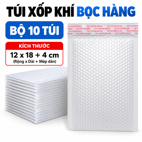 Bộ 10 Túi Bọc Điện Thoại Xốp Khí - 12x18cm + Mép Dán 4cm